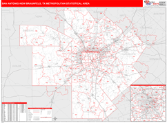San Antonio-New Braunfels Metro Area Digital Map Red Line Style
